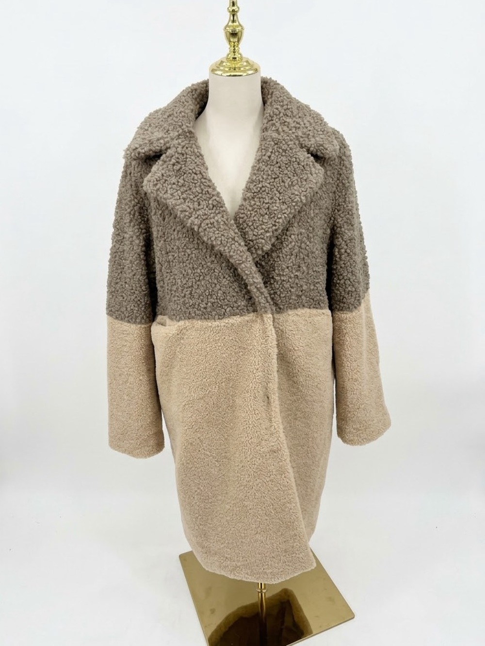 7 For All Mankind Colorblock Faux Fur Teddy Coat Size M Beige Taupe Sherpa
